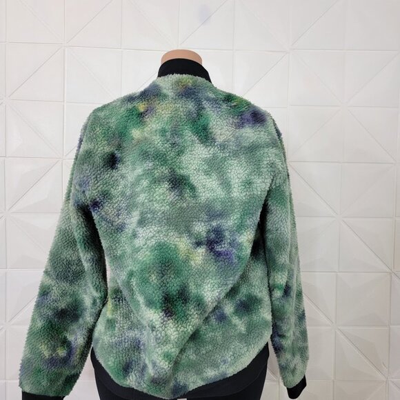 Lululemon Women's Diamond Dye Green Multi Lab Textured Fleece Bomber Jacket XL - Picture 5 of 10